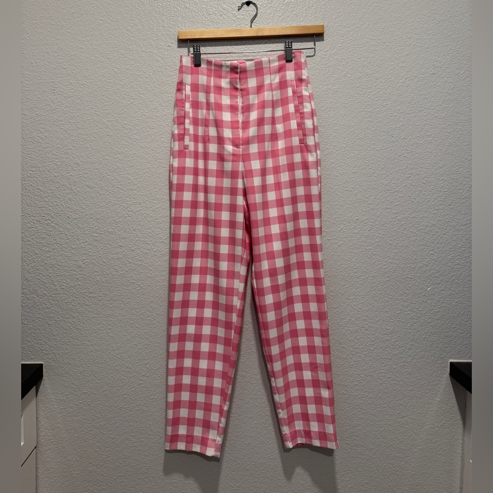 Zara Pink and White Checkered Pants size XS